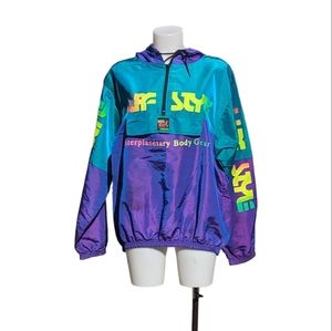 Vintage 90s Surf Style Pullover Windbreaker Jacket One Size Purple Iridescent